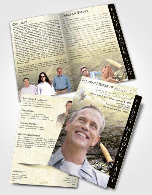 2 Page Graduated Step Fold Funeral Program Template Brochure At Dusk Fishing on the Rocks