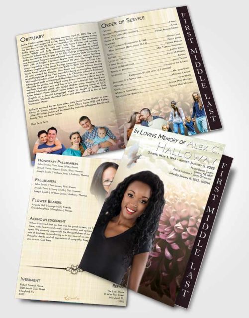 2 Page Graduated Step Fold Funeral Program Template Brochure At Dusk Floral Morning