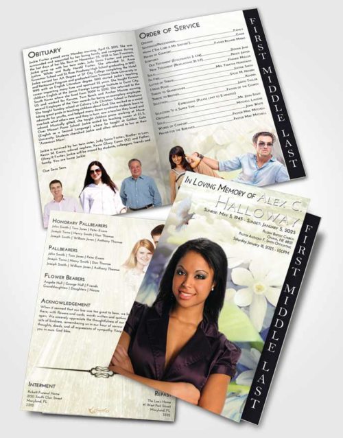 2 Page Graduated Step Fold Funeral Program Template Brochure At Dusk Floral Serenity
