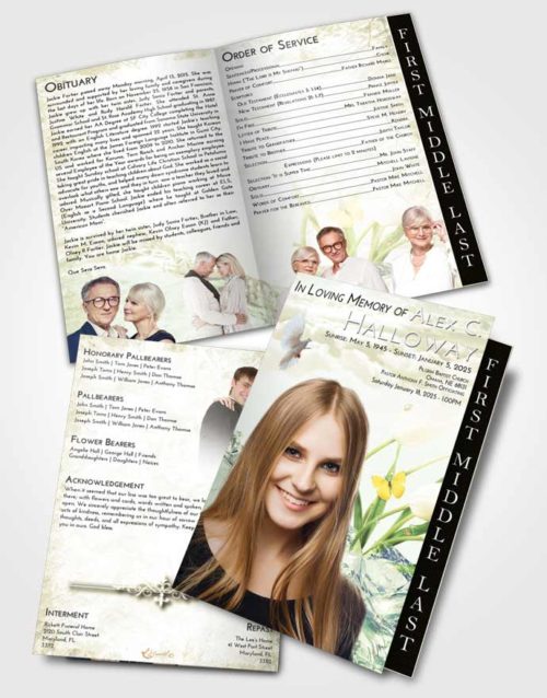 2 Page Graduated Step Fold Funeral Program Template Brochure At Dusk Floral Wave