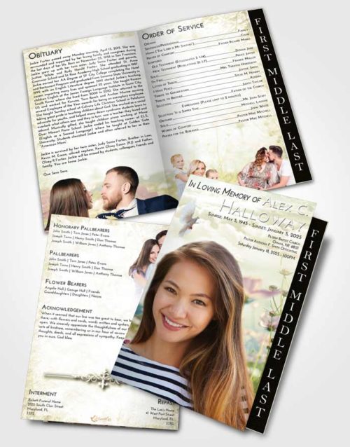 2 Page Graduated Step Fold Funeral Program Template Brochure At Dusk Floral Whispers