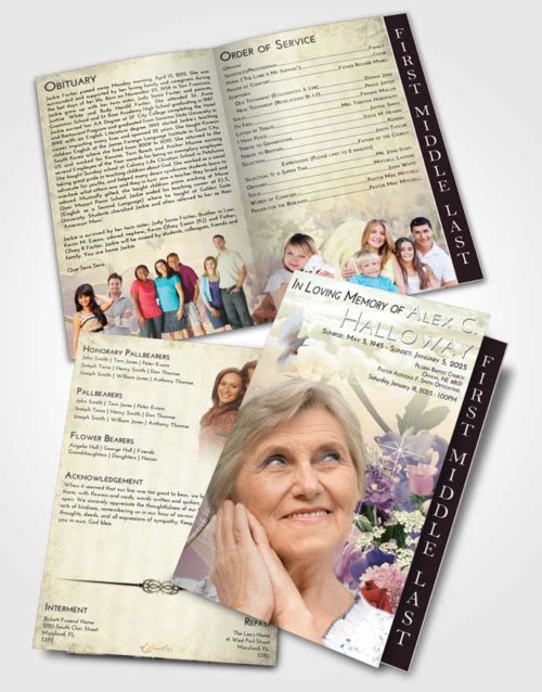 2 Page Graduated Step Fold Funeral Program Template Brochure At Dusk Floral Wonderland