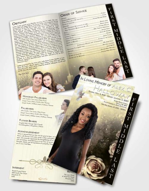 2 Page Graduated Step Fold Funeral Program Template Brochure At Dusk Flowering Garden