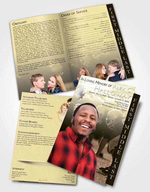 2 Page Graduated Step Fold Funeral Program Template Brochure At Dusk Football Day