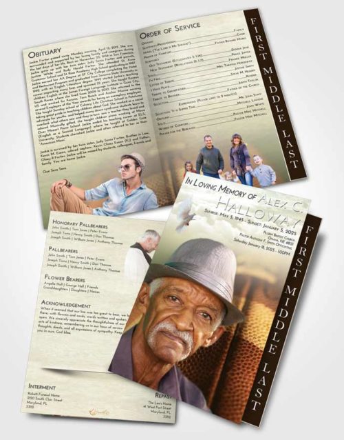 2 Page Graduated Step Fold Funeral Program Template Brochure At Dusk Football Journey