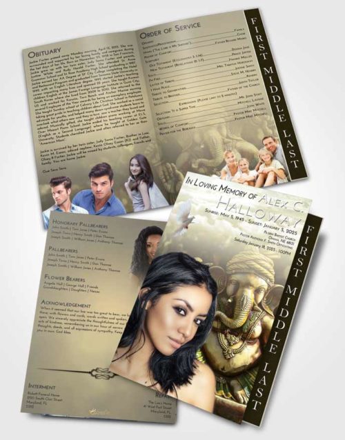 2 Page Graduated Step Fold Funeral Program Template Brochure At Dusk Ganesha Surprise
