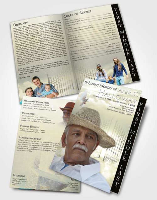 2 Page Graduated Step Fold Funeral Program Template Brochure At Dusk Gates to Heaven