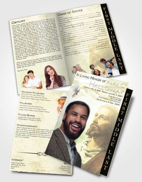 2 Page Graduated Step Fold Funeral Program Template Brochure At Dusk Gaze of Jesus