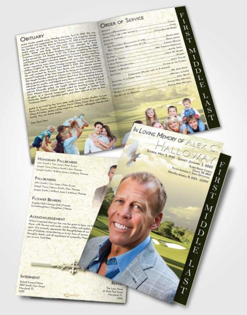 2 Page Graduated Step Fold Funeral Program Template Brochure At Dusk Golfing Sandtrap