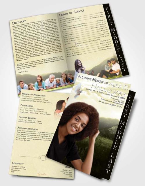 2 Page Graduated Step Fold Funeral Program Template Brochure At Dusk Graceful Mountains