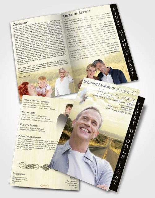 2 Page Graduated Step Fold Funeral Program Template Brochure At Dusk Highway Cruise