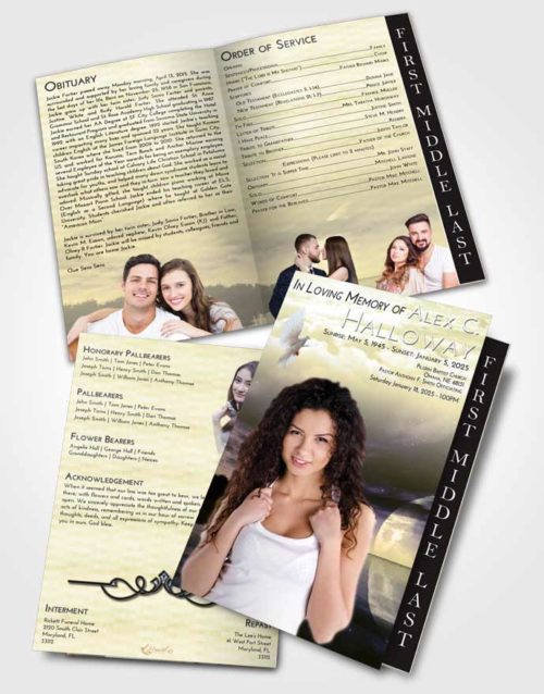 2 Page Graduated Step Fold Funeral Program Template Brochure At Dusk Illuminated Evening