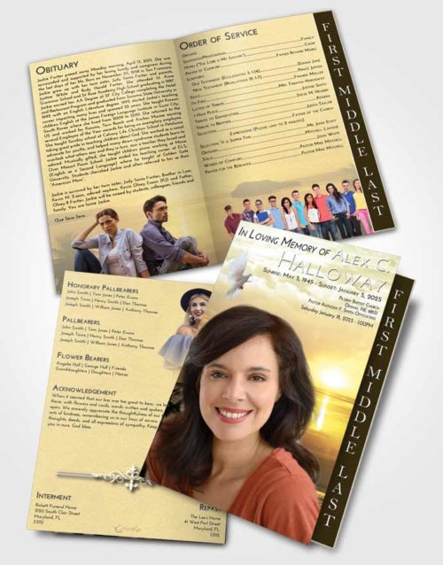 2 Page Graduated Step Fold Funeral Program Template Brochure At Dusk Italian Sun