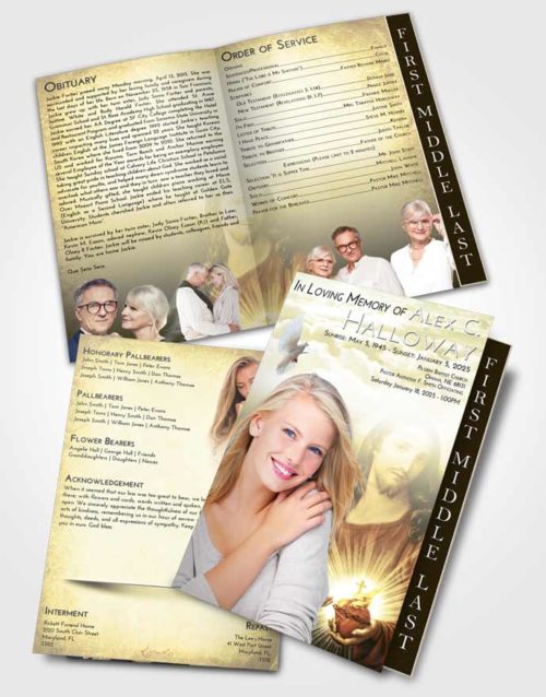 2 Page Graduated Step Fold Funeral Program Template Brochure At Dusk Jesus Christ