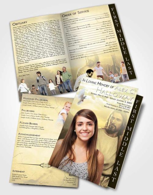 2 Page Graduated Step Fold Funeral Program Template Brochure At Dusk Jesus Prayers
