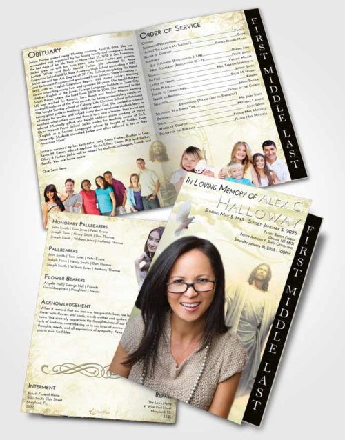 2 Page Graduated Step Fold Funeral Program Template Brochure At Dusk Jesus in the Clouds