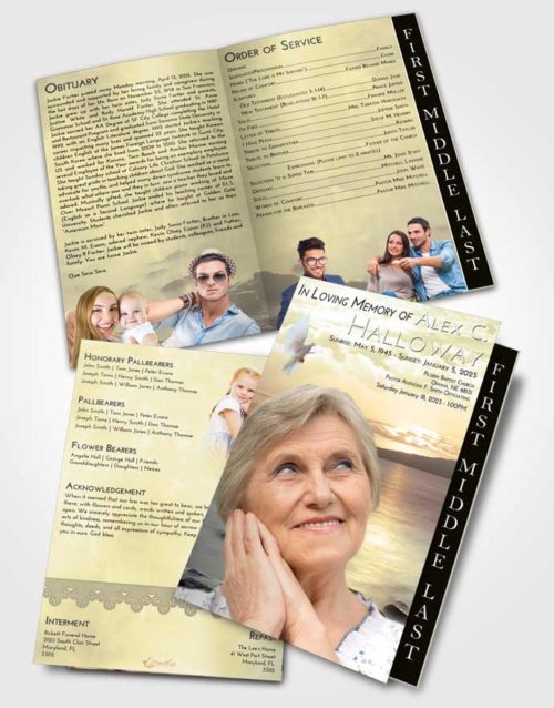 2 Page Graduated Step Fold Funeral Program Template Brochure At Dusk Lake Front