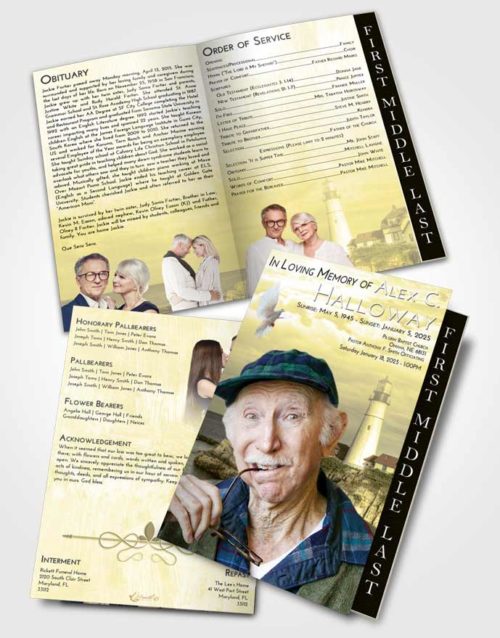 2 Page Graduated Step Fold Funeral Program Template Brochure At Dusk Lighthouse Journey