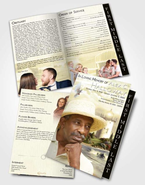2 Page Graduated Step Fold Funeral Program Template Brochure At Dusk Lighthouse Laughter