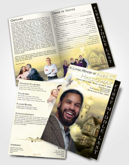 2 Page Graduated Step Fold Funeral Program Template Brochure At Dusk Lighthouse Lookout