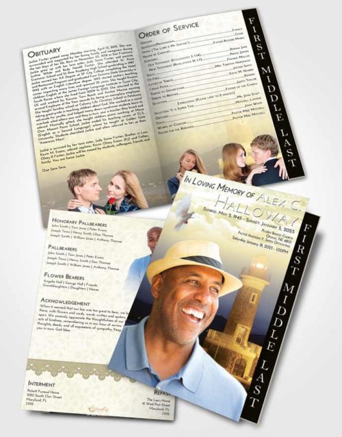 2 Page Graduated Step Fold Funeral Program Template Brochure At Dusk Lighthouse Majesty