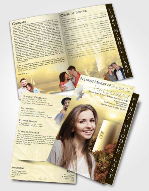 2 Page Graduated Step Fold Funeral Program Template Brochure At Dusk Lighthouse Mystery