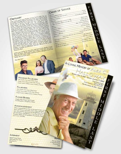 2 Page Graduated Step Fold Funeral Program Template Brochure At Dusk Lighthouse Safety