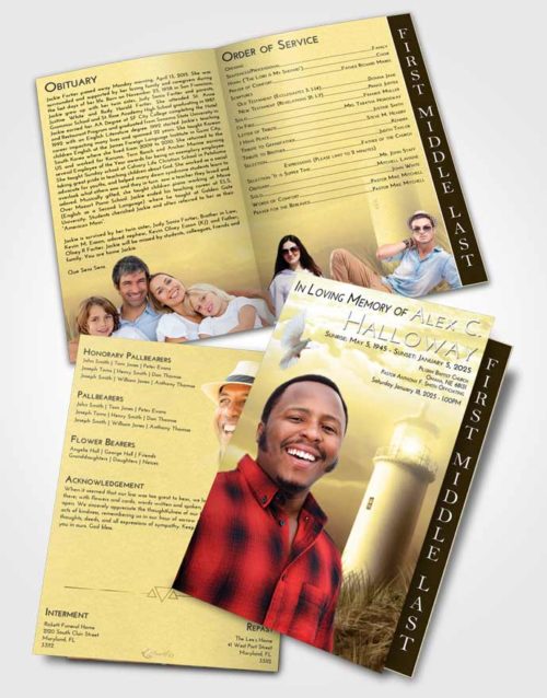2 Page Graduated Step Fold Funeral Program Template Brochure At Dusk Lighthouse Serenity