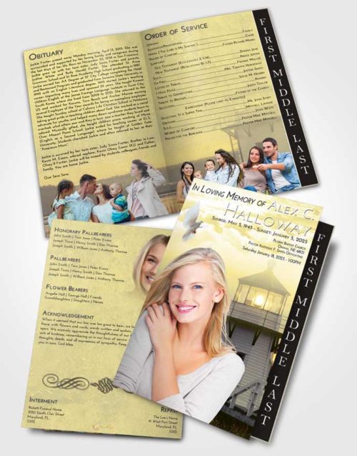 2 Page Graduated Step Fold Funeral Program Template Brochure At Dusk Lighthouse Surprise