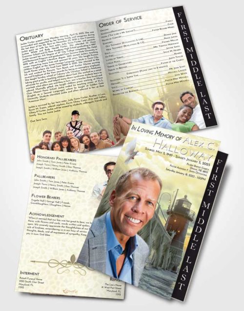 2 Page Graduated Step Fold Funeral Program Template Brochure At Dusk Lighthouse Tranquility