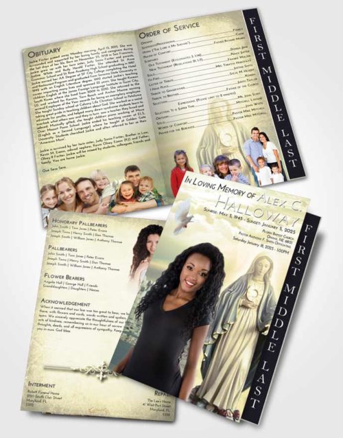 2 Page Graduated Step Fold Funeral Program Template Brochure At Dusk Mary Full of Grace