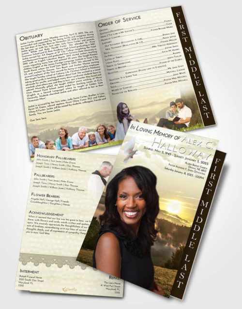 2 Page Graduated Step Fold Funeral Program Template Brochure At Dusk Misty Forest