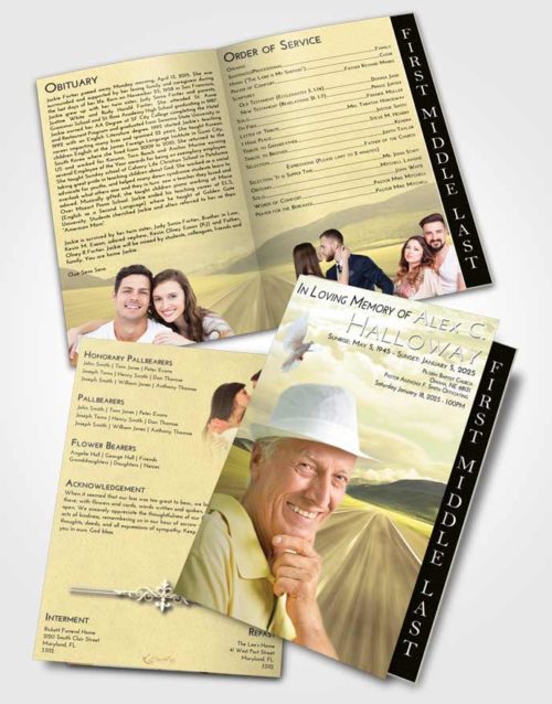 2 Page Graduated Step Fold Funeral Program Template Brochure At Dusk Morning Highway