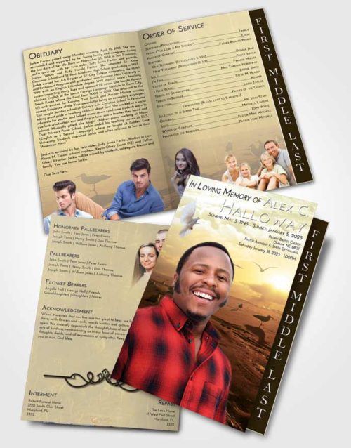 2 Page Graduated Step Fold Funeral Program Template Brochure At Dusk Natural Beach