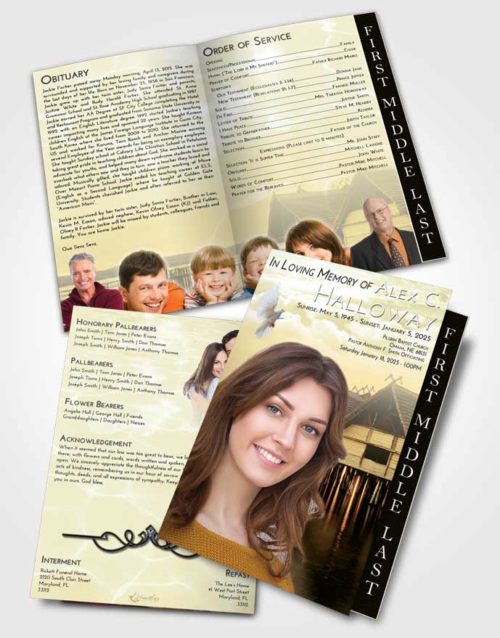 2 Page Graduated Step Fold Funeral Program Template Brochure At Dusk Ocean Living