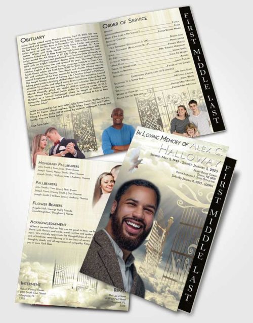 2 Page Graduated Step Fold Funeral Program Template Brochure At Dusk Precious Gates to Heaven