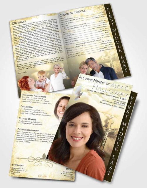 2 Page Graduated Step Fold Funeral Program Template Brochure At Dusk Rosary Honor
