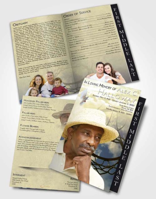 2 Page Graduated Step Fold Funeral Program Template Brochure At Dusk Sky Ball