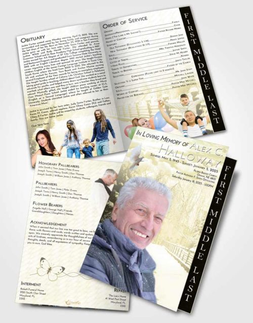2 Page Graduated Step Fold Funeral Program Template Brochure At Dusk Snow Walk