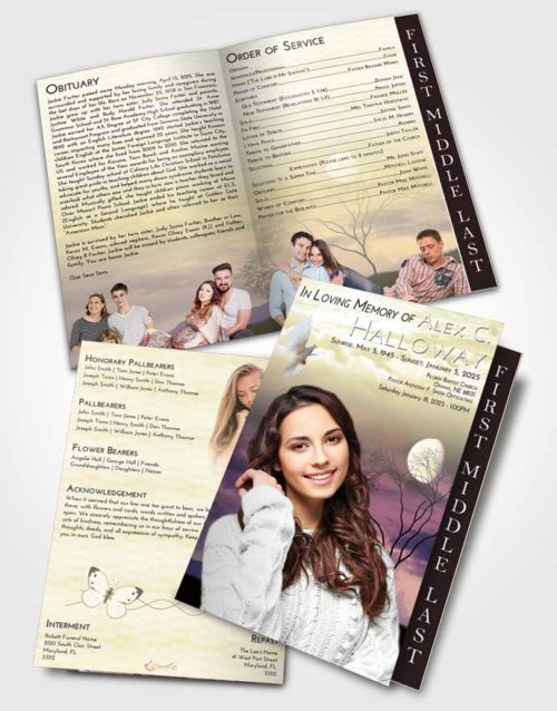 2 Page Graduated Step Fold Funeral Program Template Brochure At Dusk Soft Moonlight