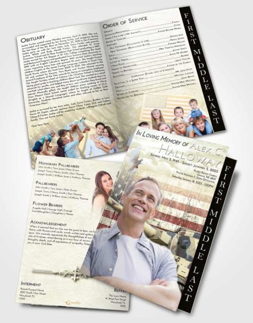 2 Page Graduated Step Fold Funeral Program Template Brochure At Dusk Soldier on Duty