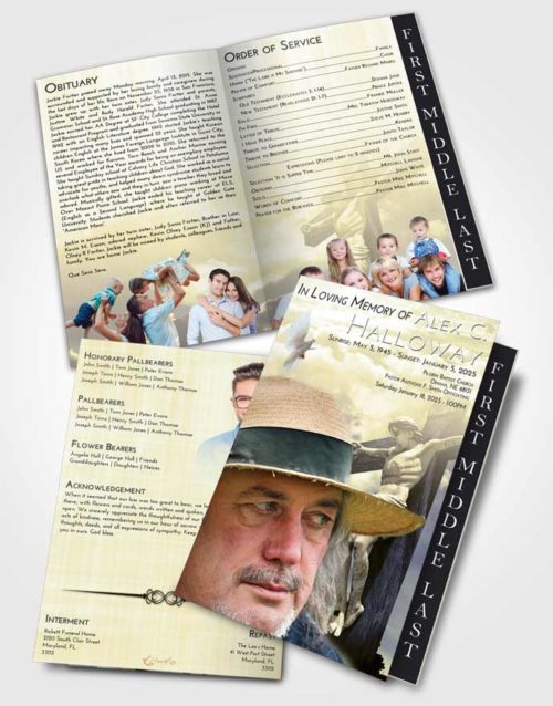 2 Page Graduated Step Fold Funeral Program Template Brochure At Dusk Spiritual Cross