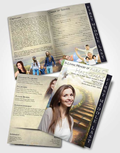 2 Page Graduated Step Fold Funeral Program Template Brochure At Dusk Stairway Above