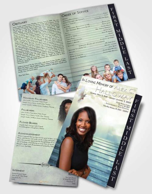 2 Page Graduated Step Fold Funeral Program Template Brochure At Dusk Stairway Into the Sky