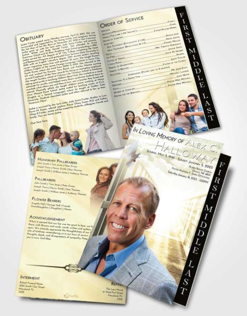 2 Page Graduated Step Fold Funeral Program Template Brochure At Dusk Stairway to Faith