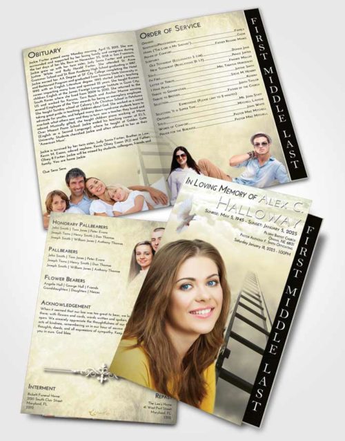 2 Page Graduated Step Fold Funeral Program Template Brochure At Dusk Stairway to Forever