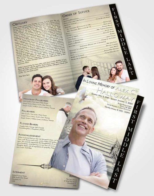 2 Page Graduated Step Fold Funeral Program Template Brochure At Dusk Stairway to Freedom