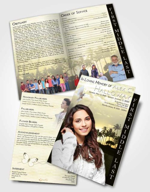 2 Page Graduated Step Fold Funeral Program Template Brochure At Dusk Summer Palms