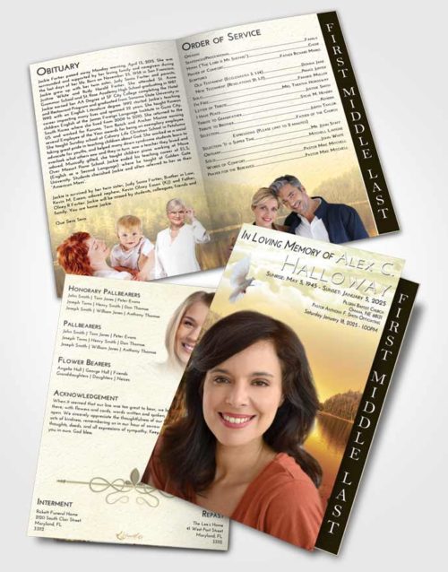 2 Page Graduated Step Fold Funeral Program Template Brochure At Dusk Sun Blaze