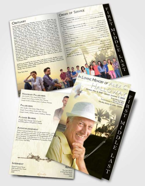2 Page Graduated Step Fold Funeral Program Template Brochure At Dusk Sunset in a Hammock